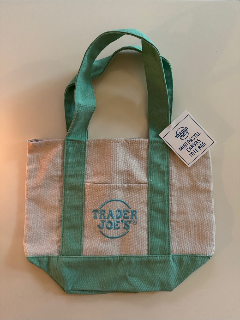 Trader Joe’s Pastel Mini Canvas Tote Bag - Green / Seafoam